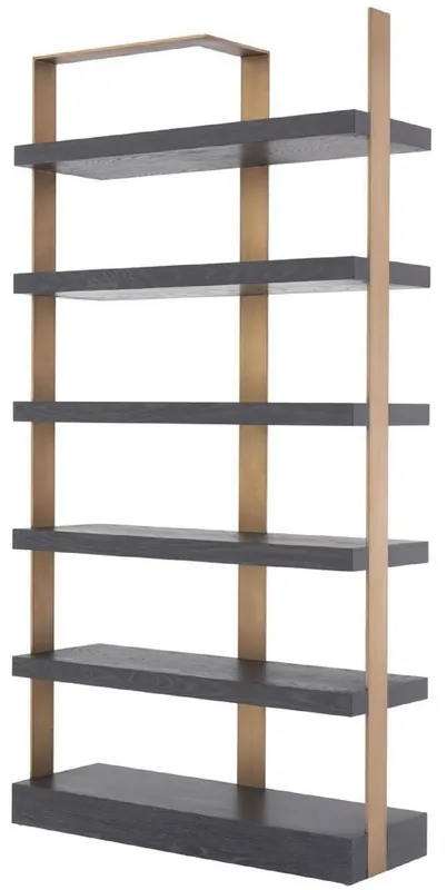 Echt Casa Padrino armoire étagère de luxe gris anthracite / laiton 120,5 x 40 x H. 230 cm - Armoire en placage de chêne avec cadre en acier inoxydable - Armoire à livres - Mobilier de Salon de Luxe