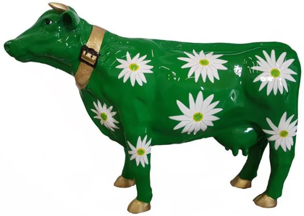 Casa Padrino figurine décorative design vache avec motif floral vert / blanc / or 104 x H. 67 cm - Sculpture décorative - Figure animalière résistante aux intempéries Angebot