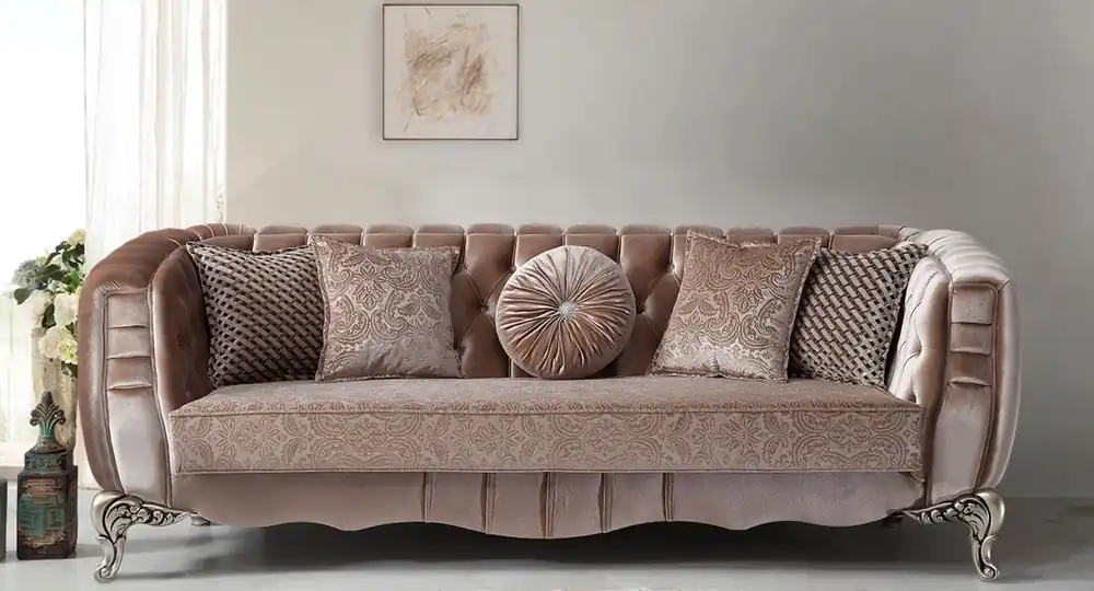 Nur Heute Casa Padrino canapé baroque de luxe rose / argent 235 x 103 x H. 82 cm - Canapé de salon de style baroque avec coussins décoratifs - Mobilier de salon baroque