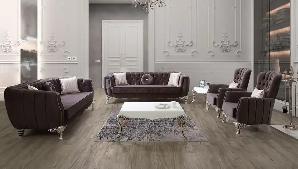Sofort Bestellen Casa Padrino ensemble de salon baroque de luxe violet / argent - 2 Canapés et 2 Fauteuils et 1 Table Basse - Meubles de salon élégants de style baroque