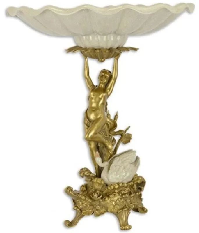 Casa Padrino bol à fruits en porcelaine baroque avec figurine décorative en bronze crème / or Ø 44,6 x H. 53 cm - Accessoires de décoration baroque Angebot