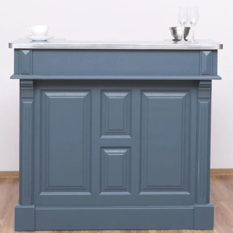 Neue Ware Casa Padrino comptoir de bar de style campagnard bleu / argent 120 x 65 x H. 107 cm - Comptoir de bar en bois massif avec plateau de table galvanisé - Meuble bar style campagnard