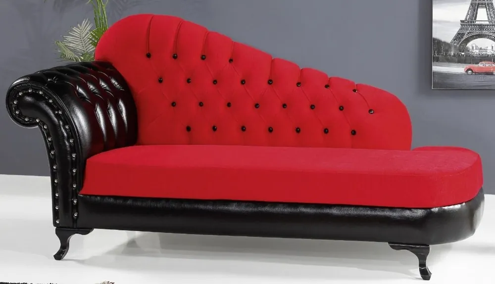 Casa Padrino chaise longue baroque rouge / noir 183 x 80 x H. 94 cm - Chaise longue en bois massif noble avec faux cuir - Mobilier Baroque Neu