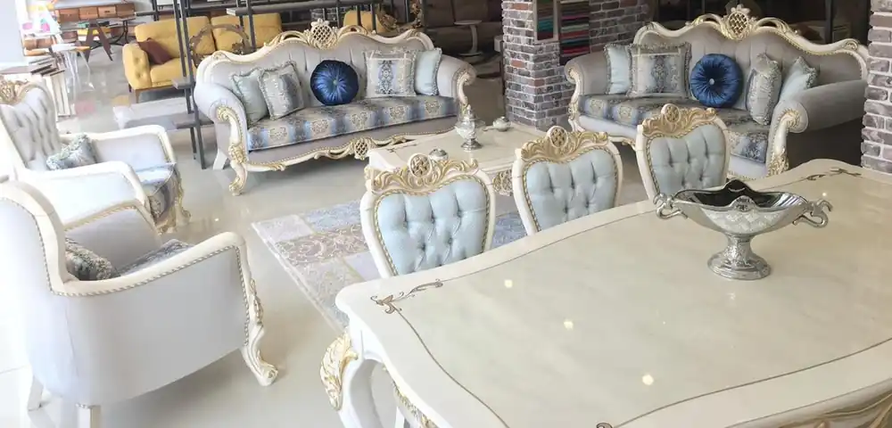 Casa Padrino ensemble de salon baroque de luxe gris / bleu / blanc / or - 2 Canapés et 2 Fauteuils et 1 Table Basse - Mobilier de salon de style baroque - Noble & Magnifique Preisreduziert
