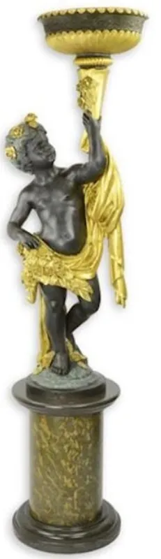 Casa Padrino statue baroque avec pot de fleurs main gauche et piédestal bronze / gris / or H. 201 cm - Magnifique sculpture en bronze - Figurine déco de style baroque - Accessoires de décoration baroque Wochenendangebot
