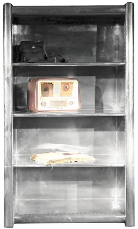 Casa Padrino armoire étagère argent 100 x 50 x H. 170 cm - Armoire en aluminium - Armoire à livres - Meuble aviateur vintage Angebot