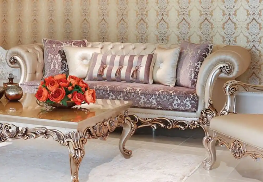 Casa Padrino canapé baroque de luxe violet / crème / beige / cuivre 260 x 100 x H. 90 cm - Magnifique canapé de salon avec motif noble - Mobilier de salon baroque Sonderaktion