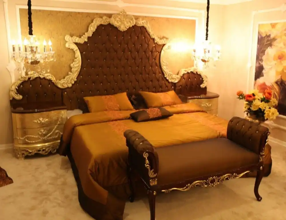 Abverkauf Casa Padrino ensemble de chambre baroque de luxe marron / crème / or - 1 Lit Double avec Tête de Lit & 2 Tables de Chevet & 1 Banc - Mobilier de chambre baroque - Noble & Magnifique