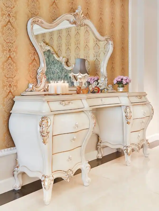 Direktkauf Casa Padrino ensemble de chambre baroque de luxe blanc / crème / or - 1 Coiffeuse & 1 Miroir - Mobilier de chambre de style baroque magnifique - Qualité de Luxe