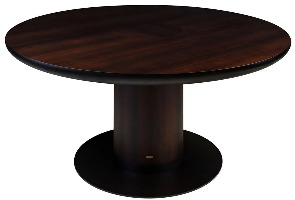 Letzte Chance Casa Padrino table à manger de luxe en placage d'eucalyptus marron foncé Ø 150 x H. 76 cm - Table de cuisine ronde - Table de salle à manger en bois massif - Meubles de salle à manger de luxe