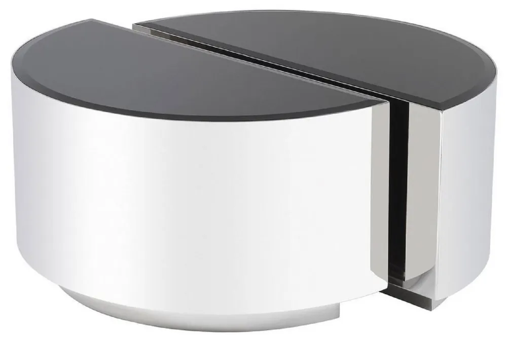 Sonderaktion Casa Padrino ensemble de table d'appoint de luxe argent / noir - 2 Tables semi-circulaires en acier inoxydable avec dessus en verre biseauté - Mobilier de salon de luxe