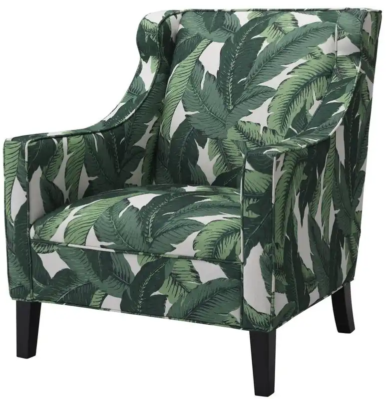 Preis Gesenkt Casa Padrino fauteuil à oreilles de luxe vert / blanc / noir 74 x 81 x H. 89 cm - Fauteuil de salon avec motif feuille de palmier - Meubles de Salon
