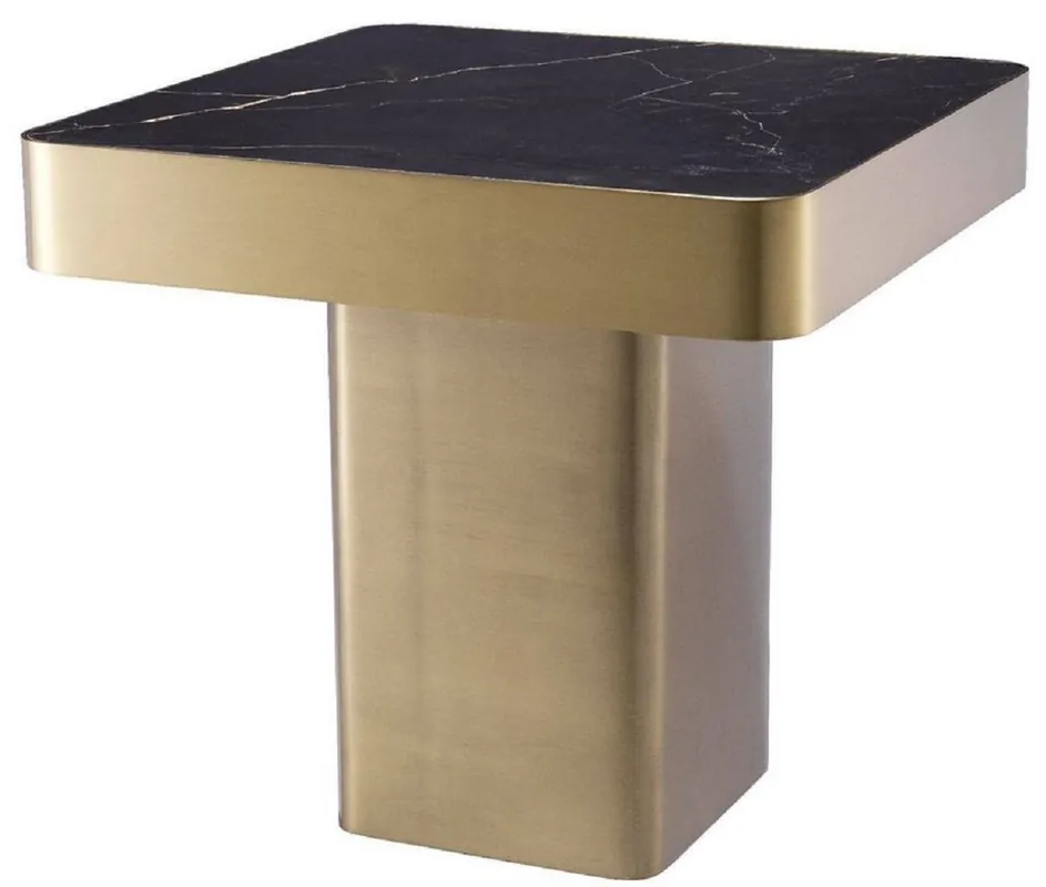Solange Der Vorrat Reicht Casa Padrino table d'appoint de luxe noir / laiton 50 x 50 x H. 47,5 cm - Table carrée en acier inoxydable avec plateau en céramique - Meubles de salon - Meubles de Luxe
