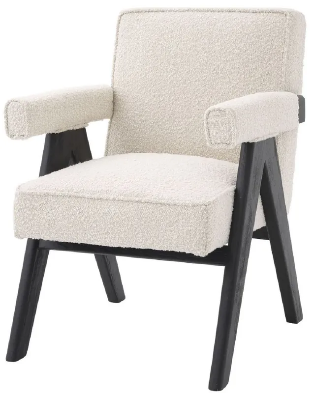 Nur Heute Casa Padrino chaise de salle à manger de luxe crème / noir 63 x 70 x H. 87,5 cm - Chaise de cuisine noble avec accoudoirs - Meubles de salle à manger de luxe