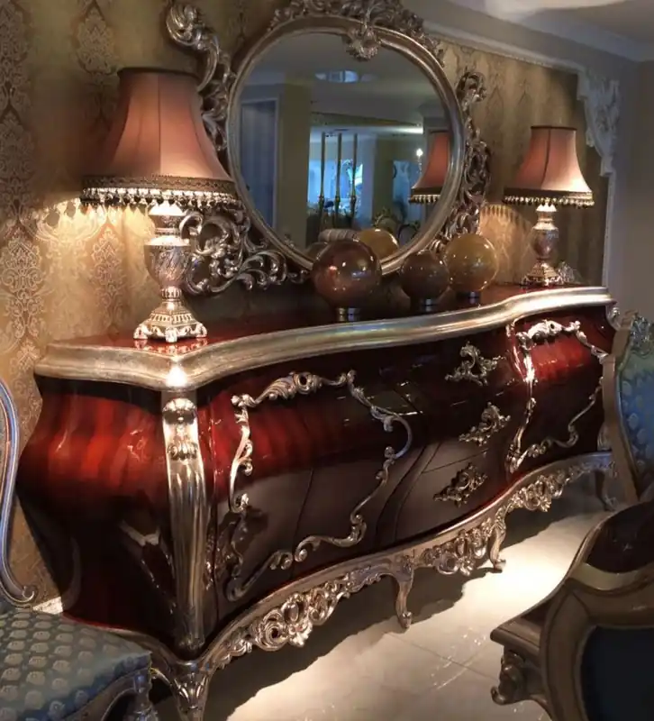 Must-Have Casa Padrino ensemble de meubles baroques de luxe buffet avec miroir marron foncé / argent - Magnifique armoire en bois massif avec élégant miroir mural - Meubles de style baroque