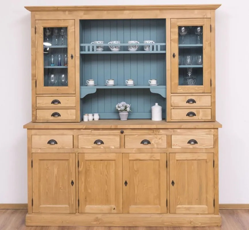 Online Kaufen Casa Padrino armoire de cuisine de style campagnard naturel / bleu clair 180 x 50 x H. 197 cm - Armoire de salle à manger en bois massif - Meubles de salle à manger de style campagnard