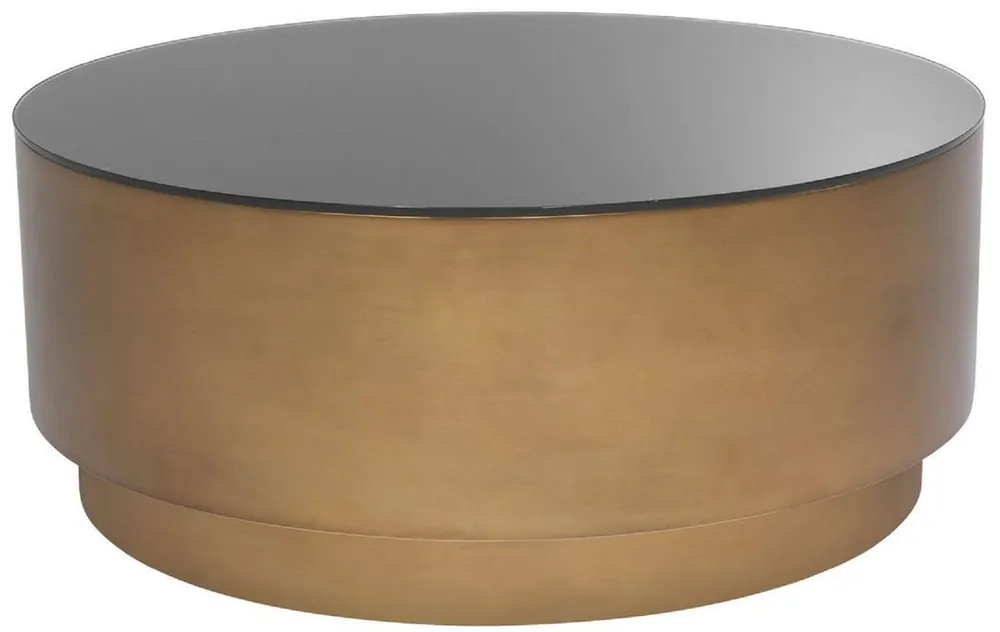 Garantierte Lieferung Casa Padrino table basse de luxe laiton antique Ø 100 x H. 41 cm - Table de salon ronde en acier avec plateau en verre - Mobilier de salon - Mobilier de Luxe