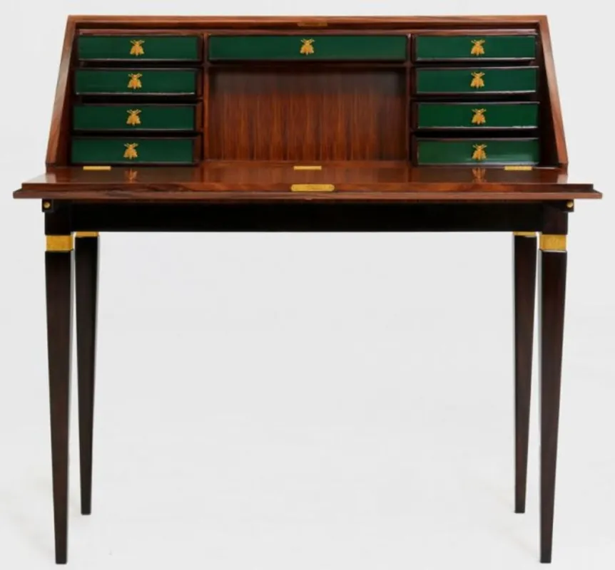 Casa Padrino bureau Art Nouveau de luxe avec 9 tiroirs marron / noir / vert / or 98 x 45 x H. 106 cm - Bureau en bois massif - Mobilier de bureau baroque et art nouveau Knallerangebot