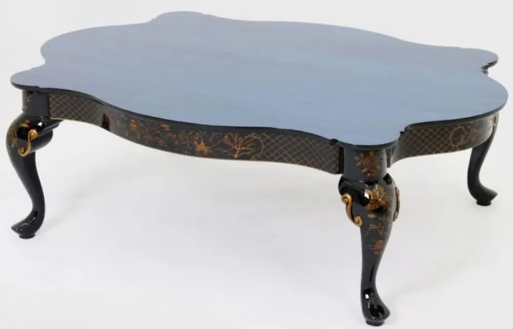 Casa Padrino table basse baroque de luxe bleu / noir / bronze 130 x 93 x H. 43 cm - Magnifique table de salon en bois massif - Mobilier Baroque Highlight