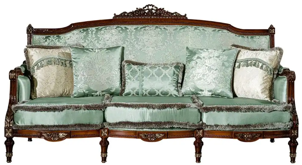 Top-Seller Casa Padrino canapé baroque de luxe vert clair / marron 227 x 90 x H. 126 cm - Canapé de salon avec coussins décoratifs - Mobilier Baroque