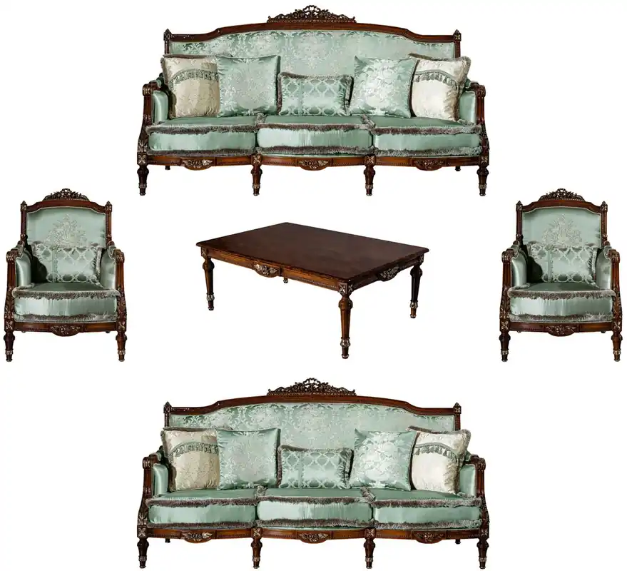 Schnäppchen Casa Padrino ensemble de salon baroque de luxe vert clair / marron - 2 Canapés et 2 Fauteuils et 1 Table Basse - Meubles de salon magnifique de style baroque