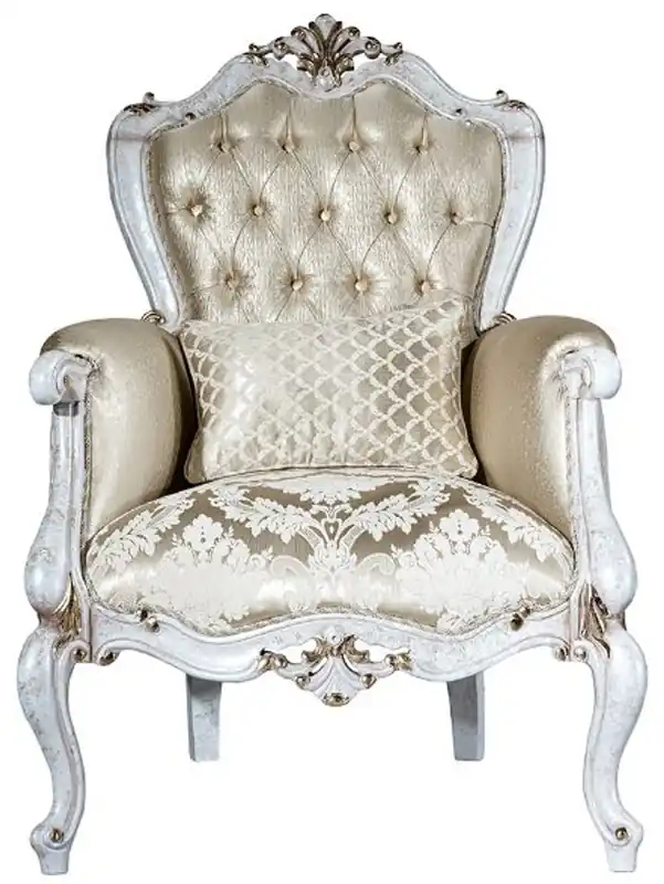 Direkt Vom Hersteller Casa Padrino fauteuil baroque de luxe or / blanc antique / or 80 x 80 x H. 116 cm - Fauteuil de salon avec motif élégant et coussin décoratif - Mobilier de salon baroque