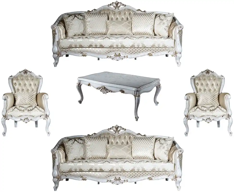 Saisonangebot Casa Padrino ensemble de salon baroque de luxe or motif / blanc antique / or - 2 Canapés et 2 Fauteuils et 1 Table Basse - Mobilier de salon de style baroque - Noble & Magnifique