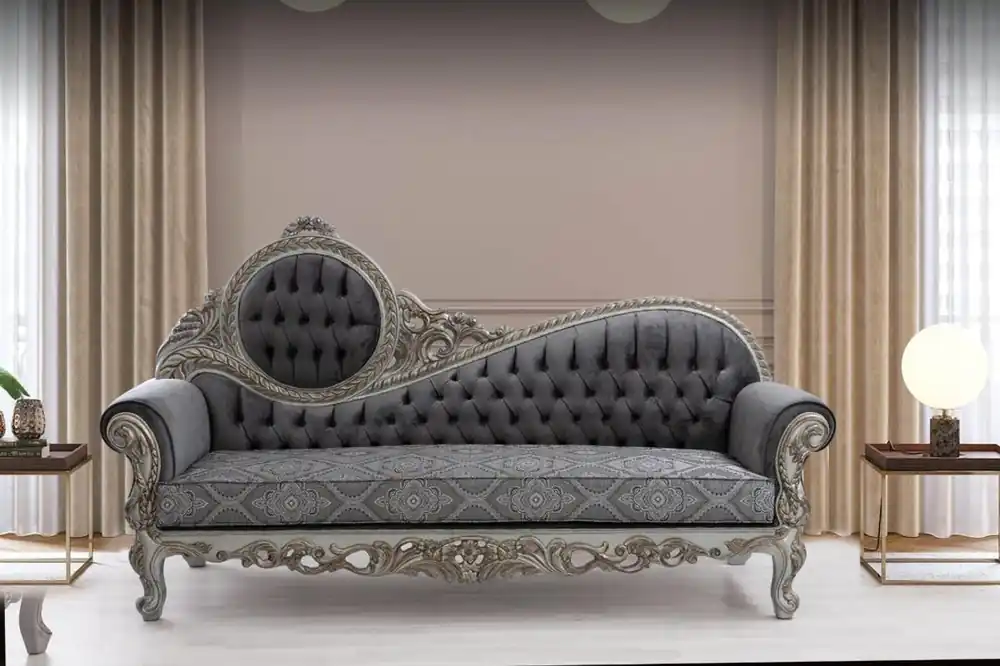 Begrenztes Angebot Casa Padrino canapé baroque de luxe gris / bleu / argent / bronze 230 x 90 x H. 135 cm - Magnifique canapé de salon en bois massif avec motif élégant et coussins décoratifs - Mobilier de salon baroque