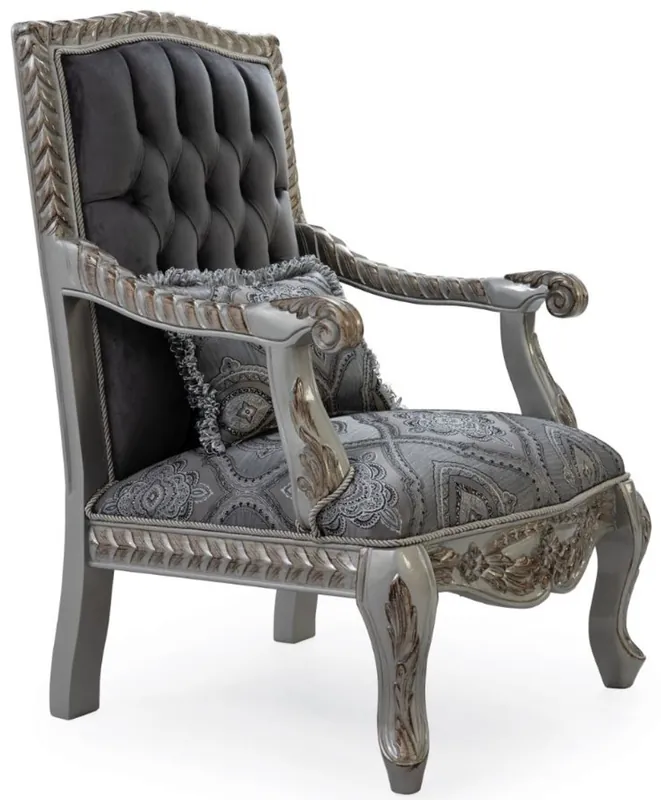 Casa Padrino fauteuil baroque de luxe gris / bleu / argent / bronze 80 x 80 x H. 120 cm - Magnifique fauteuil de salon en bois massif avec motif élégant et coussin décoratif - Mobilier de salon baroque Knallerangebot