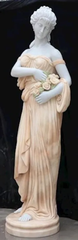 Casa Padrino sculpture de décoration Art Nouveau en marbre dame aux fleurs blanc / beige 40 x 40 x H. 192 cm - Statue de décoration de jardin - Figurine de décoration de terrasse Neu