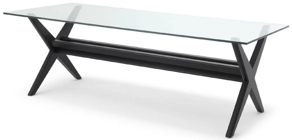 Markenware Casa Padrino table de salle à manger de luxe noir 230 x 100 x H. 77 cm - Table de cuisine en bois massif avec plateau en verre - Table de salle à manger rectangulaire - Meubles de salle à manger