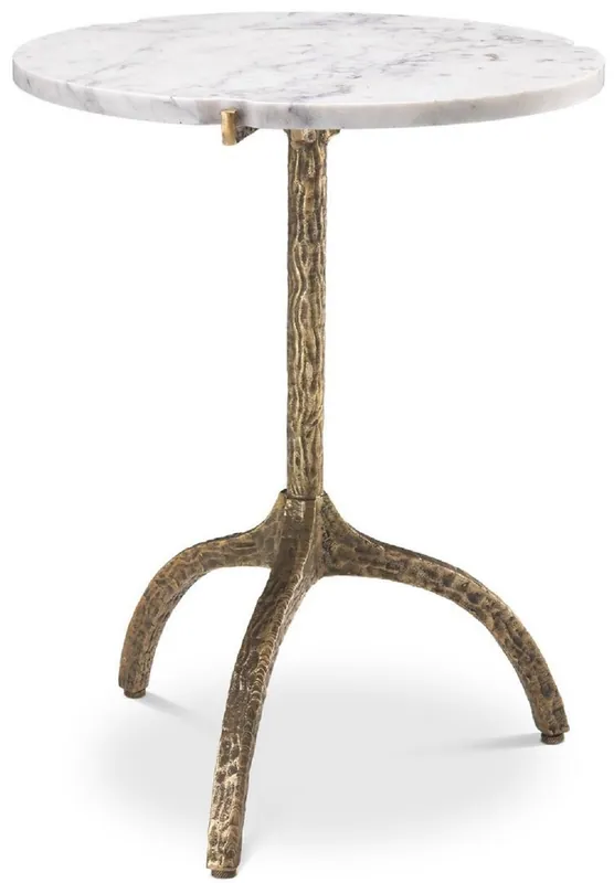 Casa Padrino table d'appoint de luxe laiton vintage / blanc Ø 45 x H. 58,5 cm - Table en laiton avec plateau en marbre - Meubles de salon - Meubles de Luxe Garantierte Lieferung