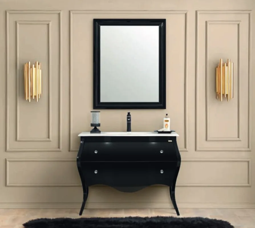 Casa Padrino ensemble de salle de bains baroque de luxe noir / blanc - 1 Table de Lavage & 1 Lavabo & 1 Miroir Mural - Meubles de salle de bain de style baroque Ausverkauf