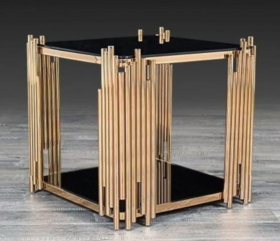 Casa Padrino table d'appoint design or 48 x 48 x H. 50 cm - Table carrée avec assiettes en verre - Mobilier de salon de luxe Highlight