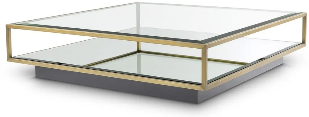 Casa Padrino table basse de luxe laiton / noir 120 x 120 x H. 30 cm - Table de salon carrée en acier inoxydable avec verre miroir et plateau en verre - Meubles de salon - Qualité de Luxe Solange Der Vorrat Reicht