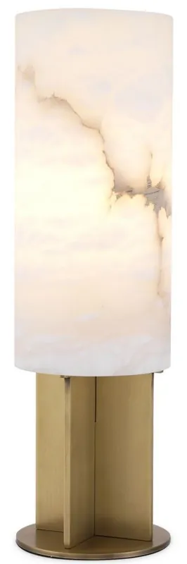 Casa Padrino lampe de table de luxe laiton antique / albâtre Ø 14 x H. 47 cm - Lampe de table moderne avec abat-jour rond en albâtre - Luminaires de Luxe Preis Gesenkt