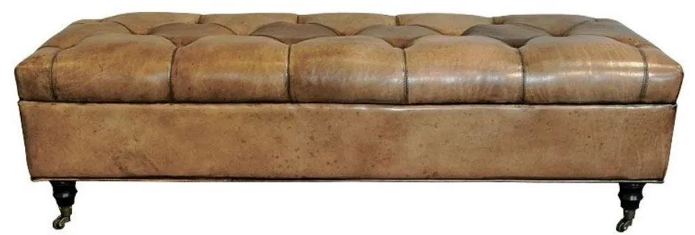 Casa Padrino banc Chesterfield en cuir véritable avec roulettes marron vintage 152 x 53 x H. 42 cm - Meubles Chesterfield Knallerangebot