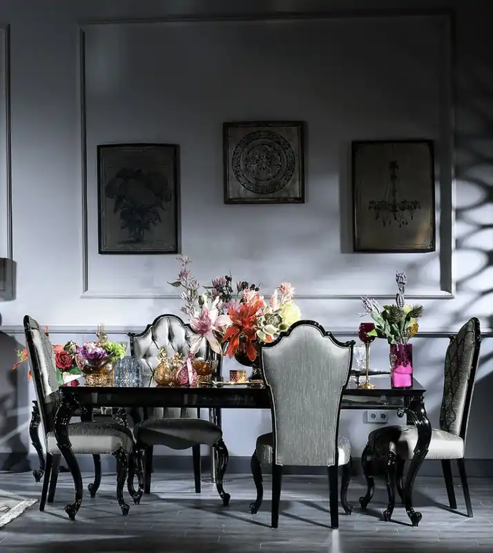 Casa Padrino table de salle à manger baroque de luxe noir / marron 210 x 110 x H. 78 cm - Table de cuisine en bois massif noble avec plateau en verre et verre miroir - Mobilier de salle à manger baroque Schnäppchen