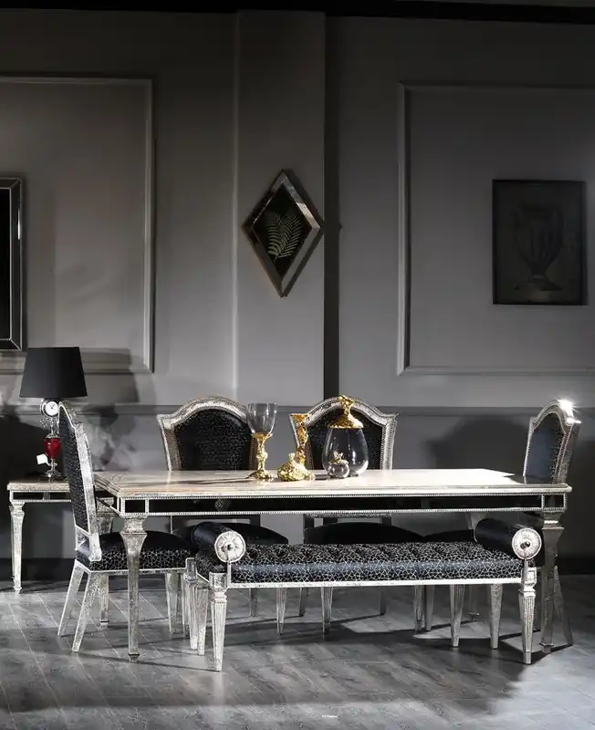 Direkt Vom Hersteller Casa Padrino ensemble de chaises de salle à manger baroque de luxe noir / argent antique 55 x 58 x H. 115 cm - Ensemble de chaises de cuisine nobles de 6 - Meubles de salle à manger de style baroque
