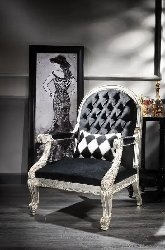 Casa Padrino fauteuil baroque de luxe noir / argent antique 80 x 84 x H. 115 cm - Fauteuil de salon de style baroque - Mobilier de salon baroque Super-Preis