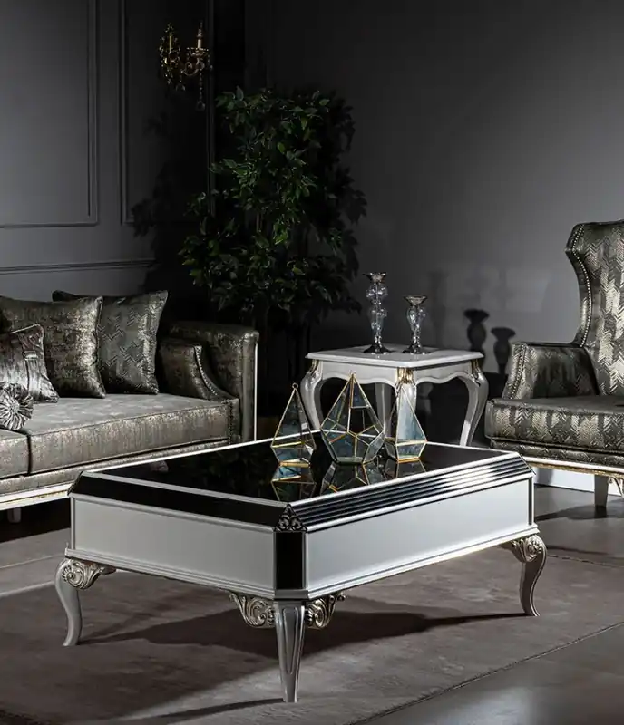 Zertifiziert Casa Padrino table basse baroque de luxe blanc / or 122 x 85 x H. 48 cm - Table de salon en bois massif noble avec plateau en verre - Mobilier de salon baroque