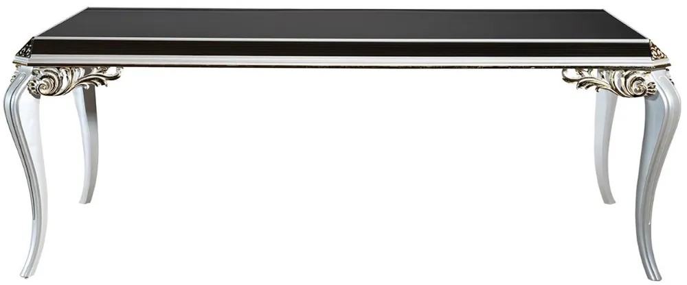 Neu Im Sortiment Casa Padrino table à manger baroque de luxe blanc / or / noir 207 x 104 x H. 78 cm - Table de cuisine en bois massif avec plateau en verre - Meubles de salle à manger nobles de style baroque
