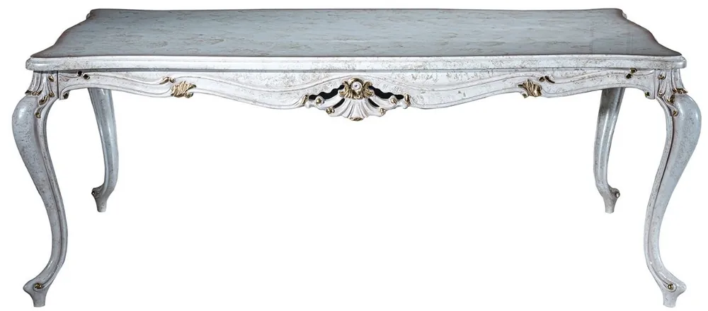Jetzt Bestellen Casa Padrino table à manger baroque de luxe blanc antique / or 201 x 102 x H. 80 cm - Table de cuisine en bois massif - Table de salle à manger - Meubles de salle à manger de style baroque