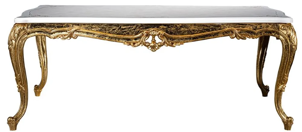Neuheit Casa Padrino table à manger baroque de luxe blanc / or 202 x 102 x H. 80 cm - Table de cuisine en bois massif - Table de salle à manger - Magnifique mobilier de salle à manger de style baroque