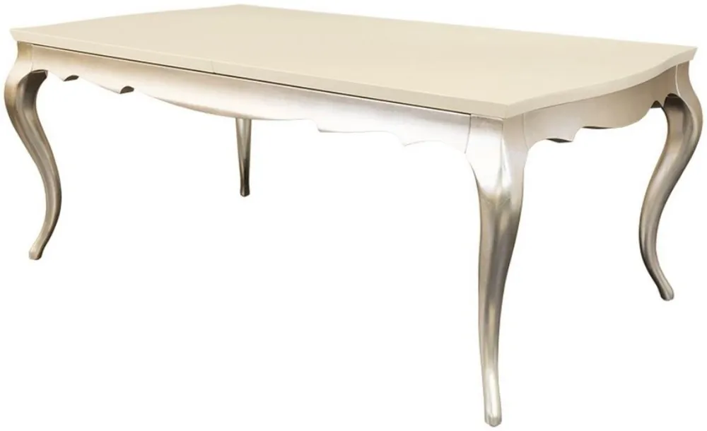 Casa Padrino table à manger Art Déco crème / argent 189-240 x 108 x H. 76 cm - Table de cuisine extensible en bois massif - Mobilier de Salle à Manger Art Déco Abverkauf