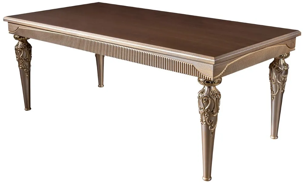 Casa Padrino table à manger baroque de luxe marron / argent / cuivre / or 202 x 102 x H. 79 cm - Table de cuisine en bois massif - Table de salle à manger - Meubles de salle à manger de style baroque Heißes Angebot