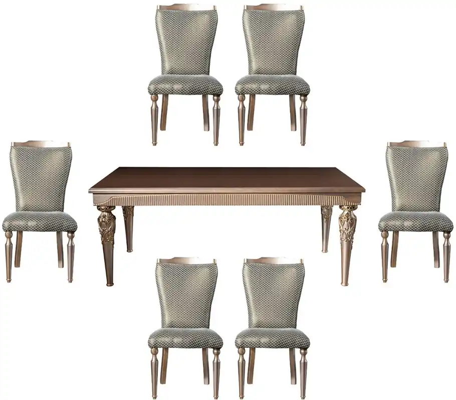 Solange Der Vorrat Reicht Casa Padrino ensemble de salle à manger baroque de luxe vert / argent / cuivre / or - 1 Table à Manger et 6 Chaises de Salle à Manger - Mobilier de salle à manger baroque - Noble & Magnifique