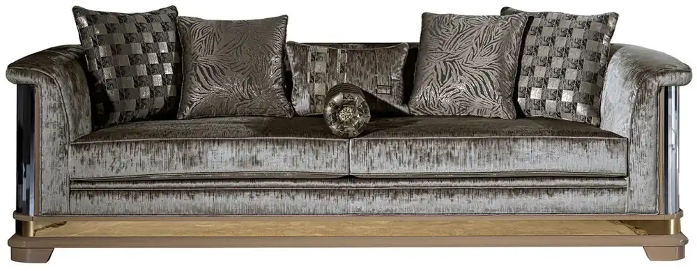 Casa Padrino canapé Art Déco de luxe argent / noir / beige / or 249 x 93 x H. 72 cm - Canapé de salon avec coussins décoratifs - Meubles de Salon Art Déco Kracherpreis