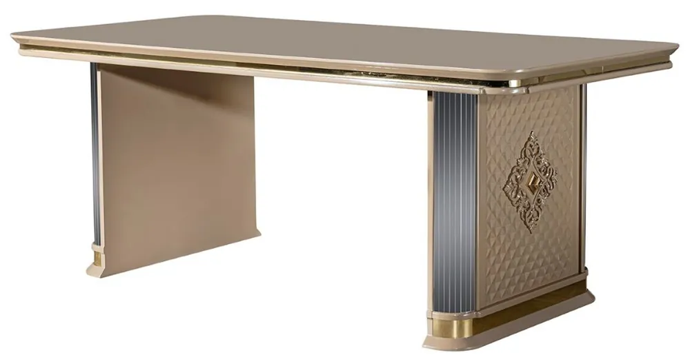Casa Padrino table de salle à manger Art Déco de luxe beige / or - Table de cuisine en bois massif noble - Mobilier de Salle à Manger Art Déco Preis Gesenkt