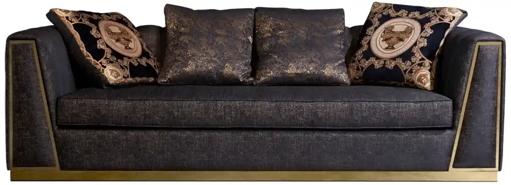 Casa Padrino canapé de salon de luxe avec coussins décoratifs noir / or 238 x 97 x H. 72 cm - Mobilier de Luxe Markenprodukt